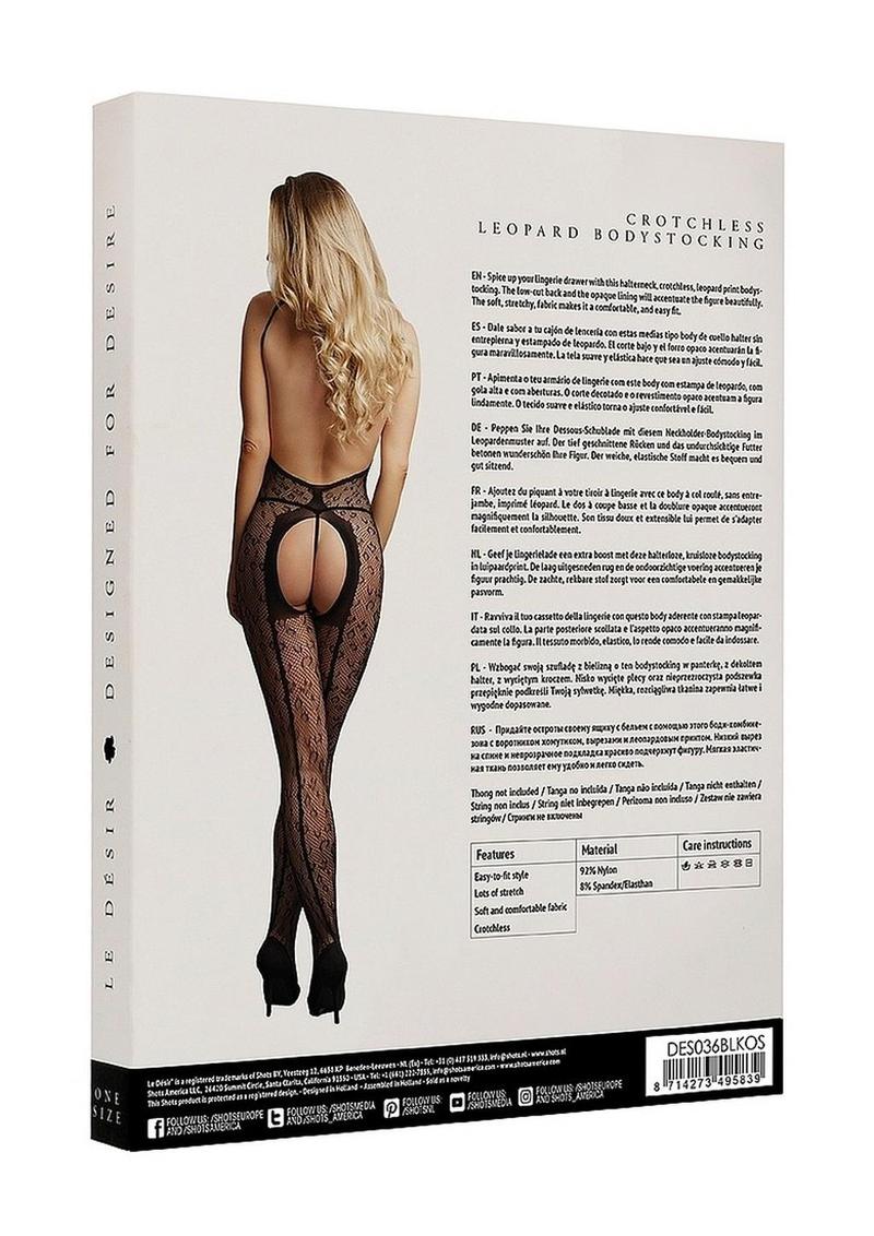 Le Désir Crotchless Leopard Bodystocking One Size - Black - Image 3