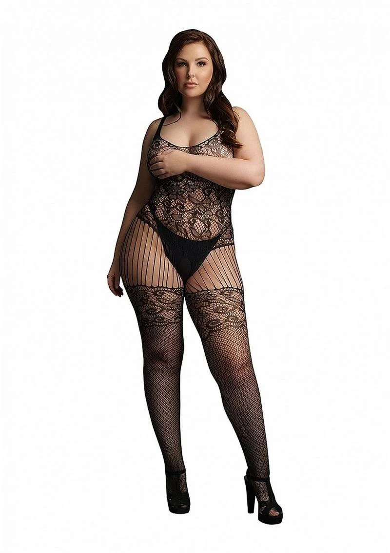 Le Désir Black Lace and Fishnet Bodystocking - Image 3