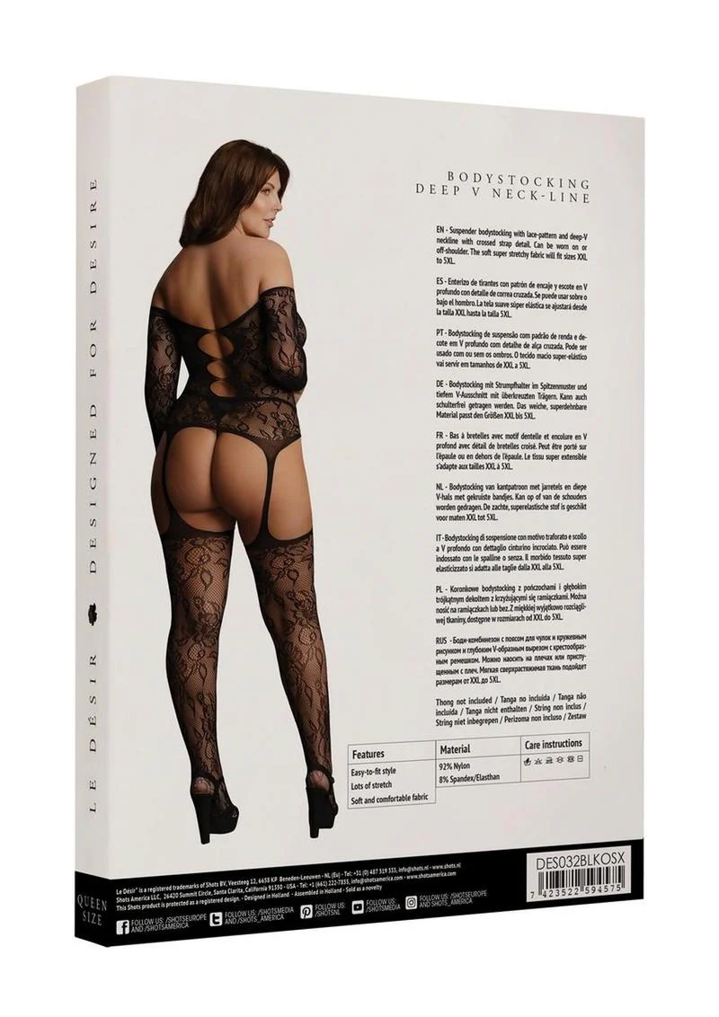 Le Desir Criss Cross Neck Suspender Bodystocking - Image 3