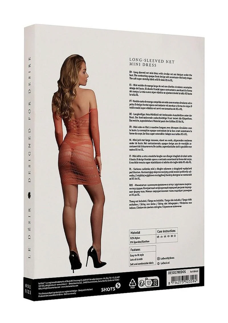 Le Desir Long-Sleeved Net Sunset Glow Mini Dress - Image 4