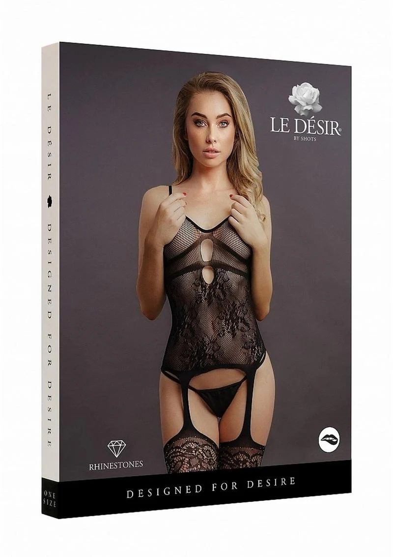 Le Desir Suspender Rhinestone Bodystocking - Image 4