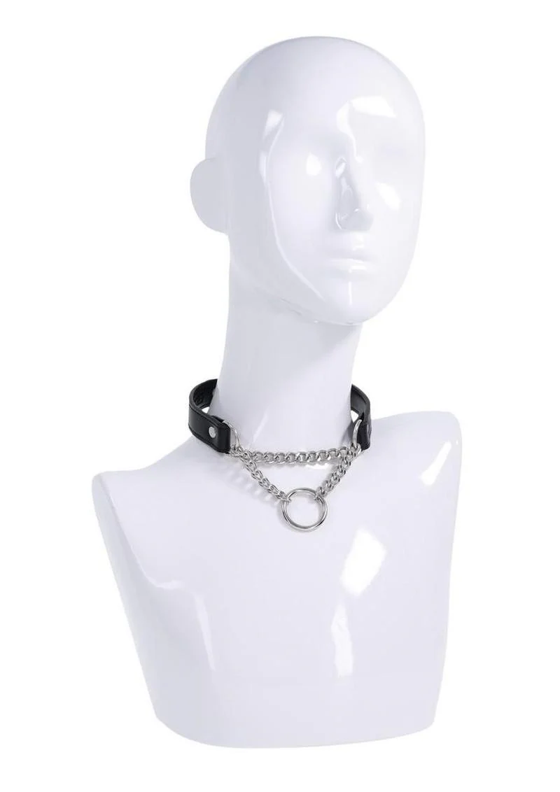 Leather Day Collar with Chain Ring