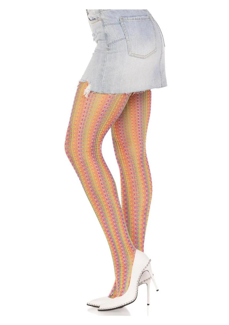 Leg Aventue Rainbow Multicolor Crochet Net Tights - Image 2
