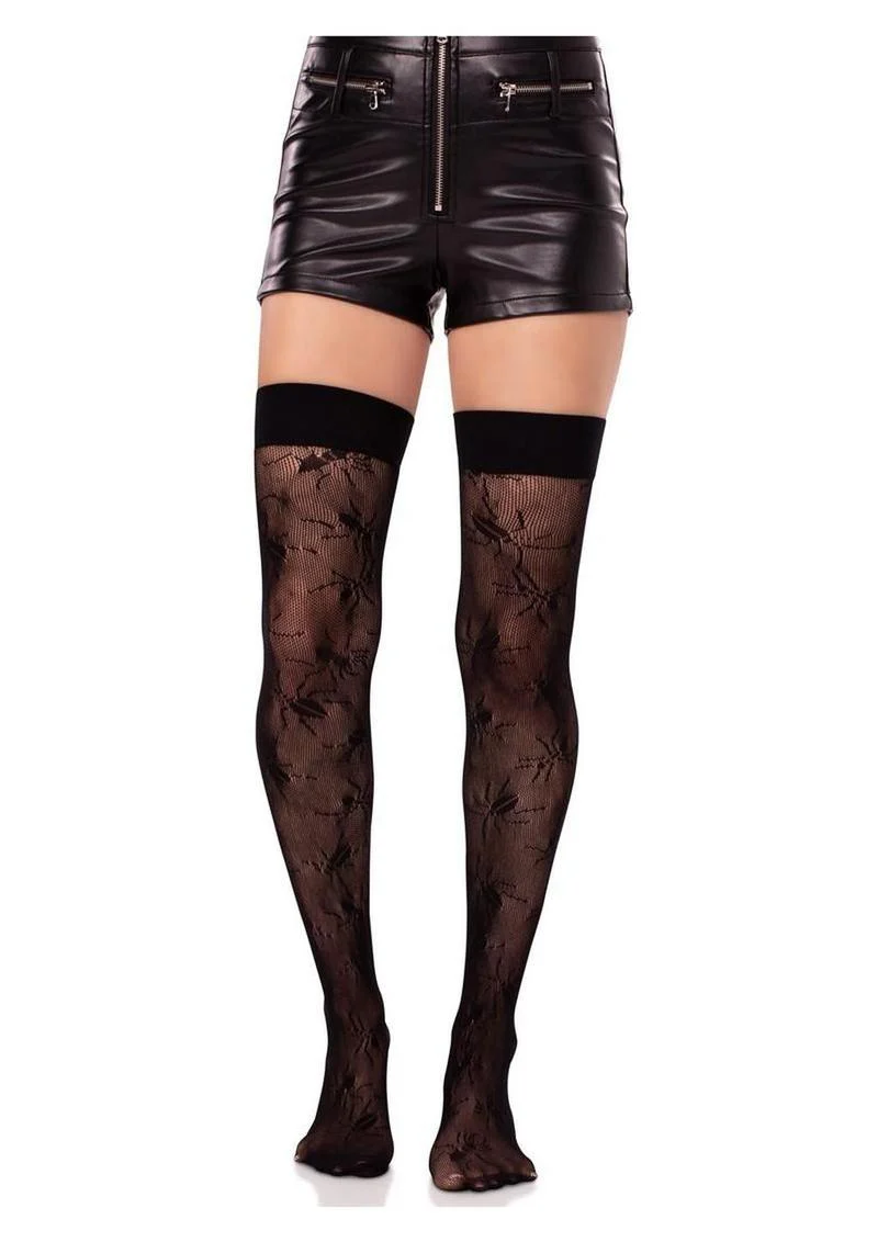 Leg Avenue Beetle Net Lace Thigh-Highs With Stay-Up Top - Image 4