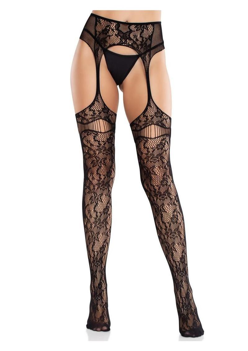 Leg Avenue Bloom Net Stock Cut-Out Thigh Detail & Attach Garter Belt - Image 4