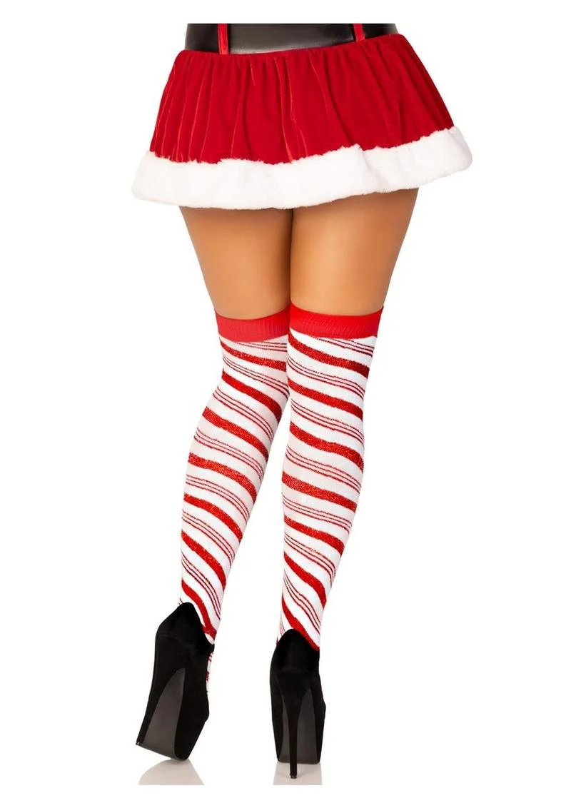 Leg Avenue Candy Cane Lurex Striped Over-the-Knee Socks - Image 3