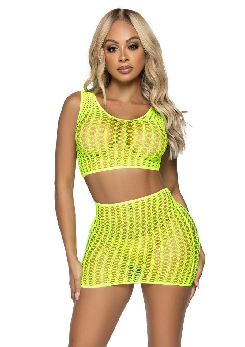 Leg Avenue Crochet Net Tank Crop Top and Mini Skirt - Image 7