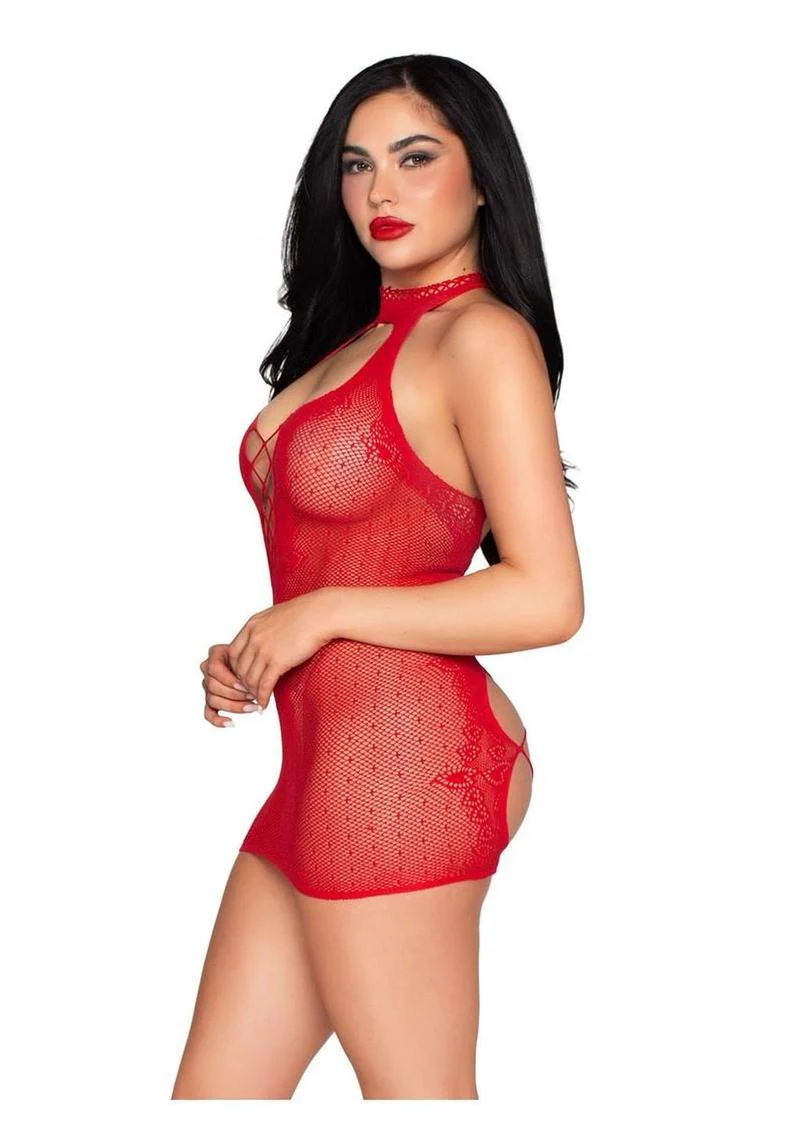 Leg Avenue Dotted Net and Lace Halter Mini Dress - Image 7