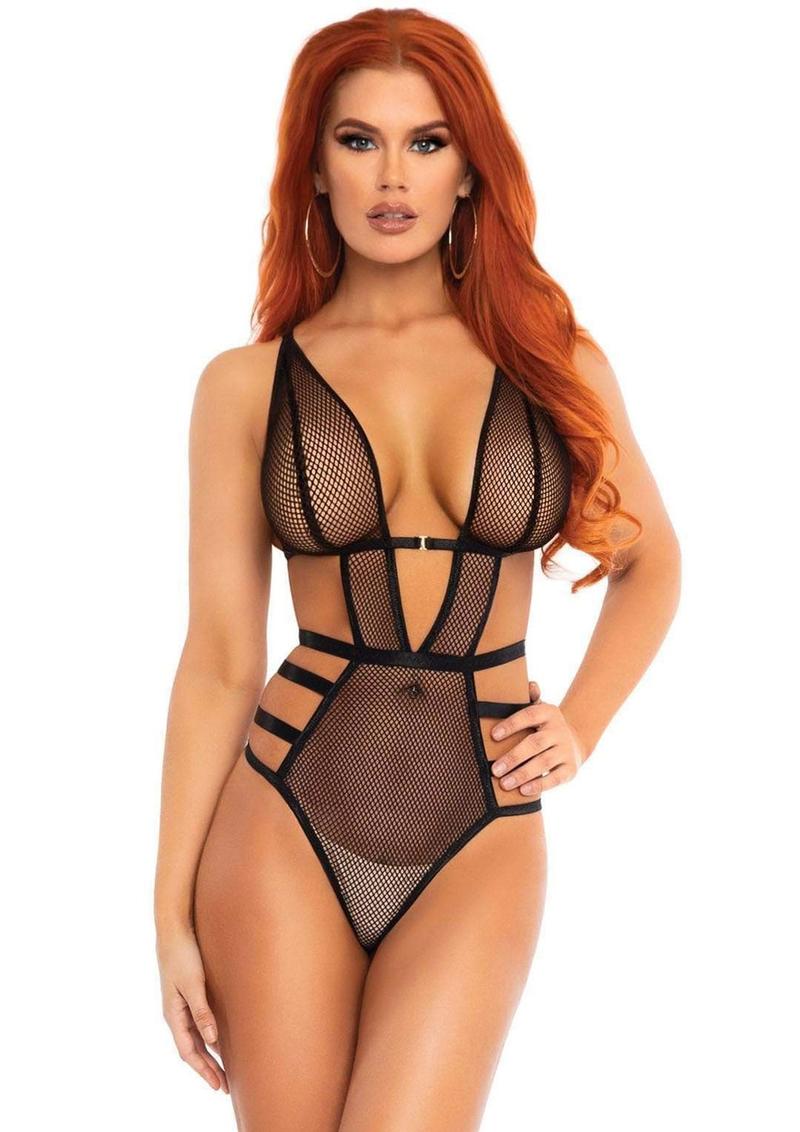 Leg Avenue Fishnet Cut Out Strappy G-String Teddy - Image 3