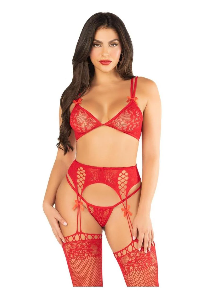 Leg Avenue Lace Bra Set with Garter and G-String - Image 5