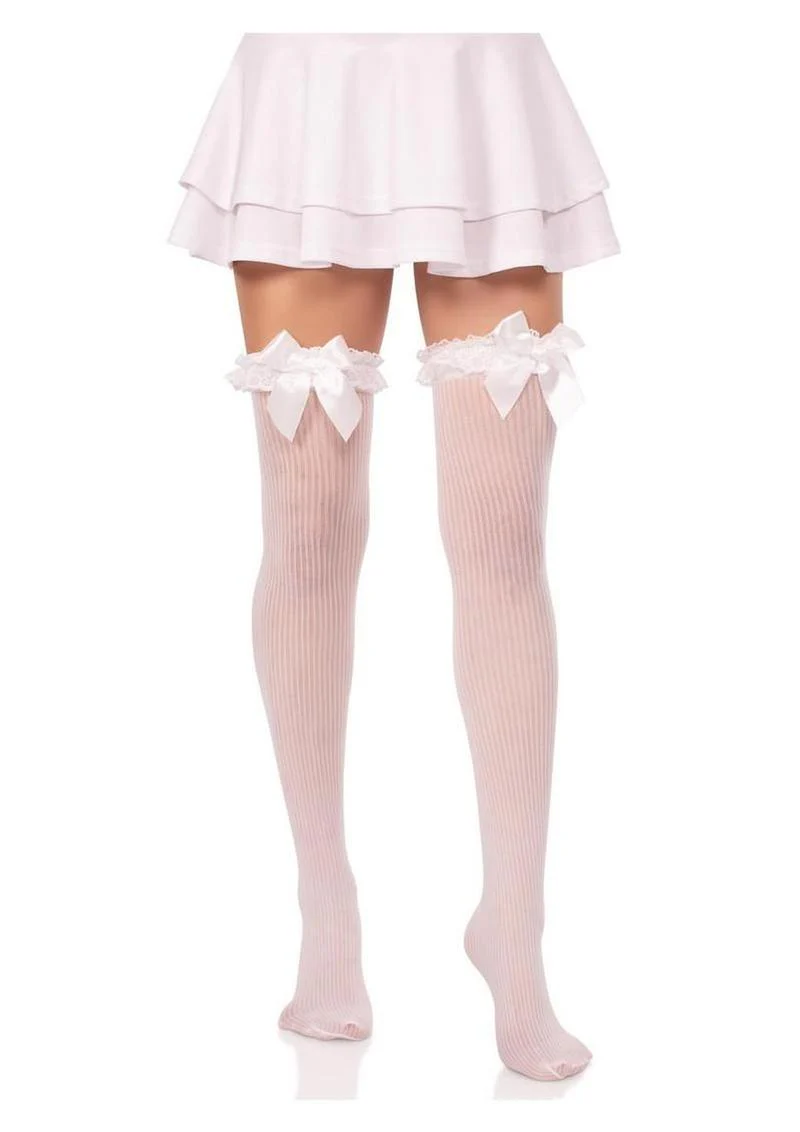 Leg Avenue Lace Garter Sheer Striped Thigh Highs - Image 12