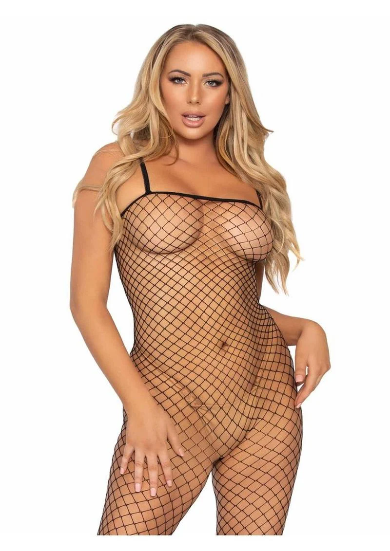 Leg Avenue Lycra Industrial Fishnet Bodystocking With Bold Lingerie
