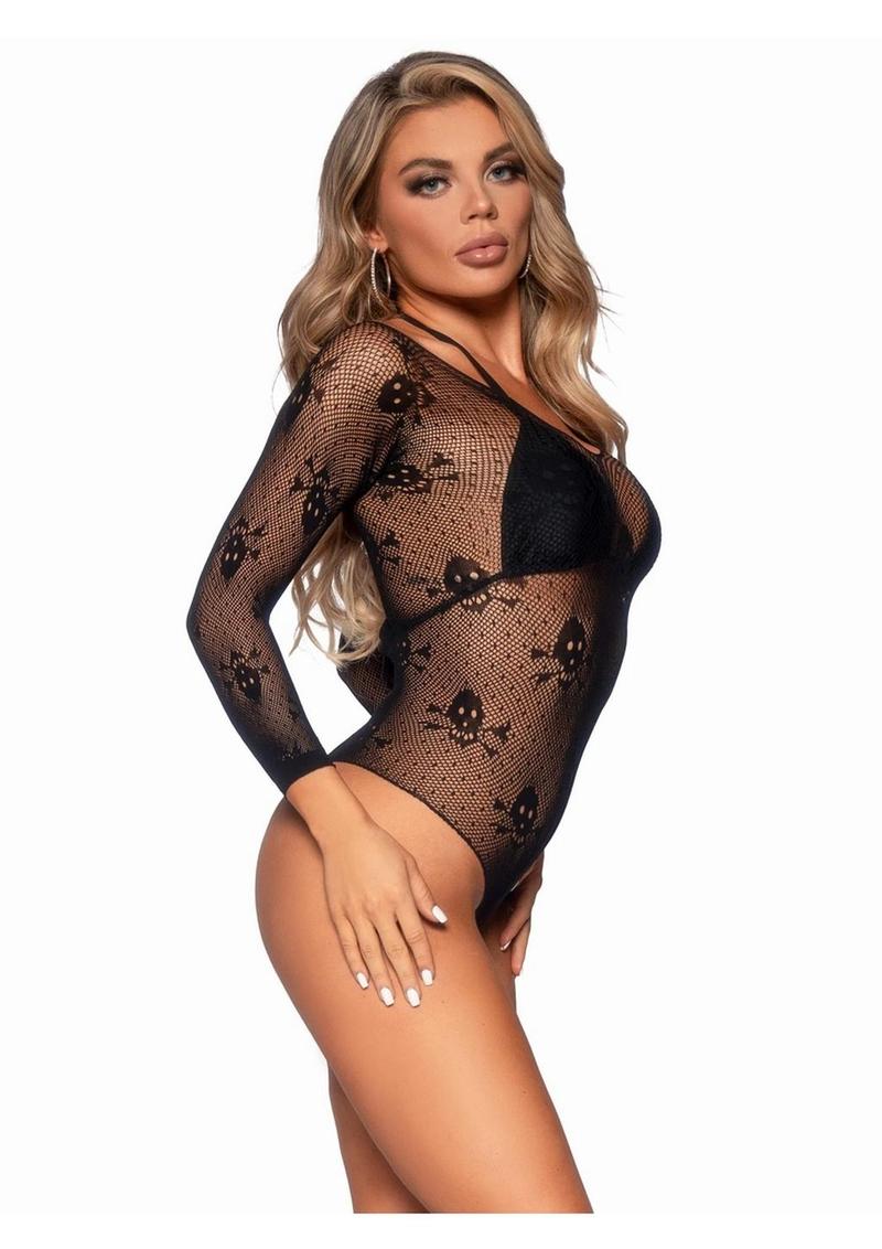 Leg Avenue Micro Net Snap Crotch Skull Bodysuit - Image 2