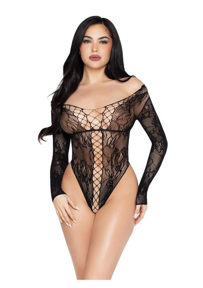 Leg Avenue Net and Lace Crotchless Teddy