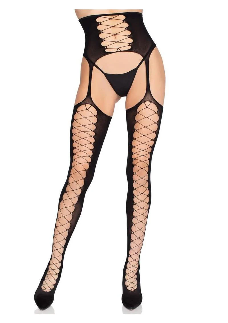 Leg Avenue Opaque Faux Lace-Up Stockings