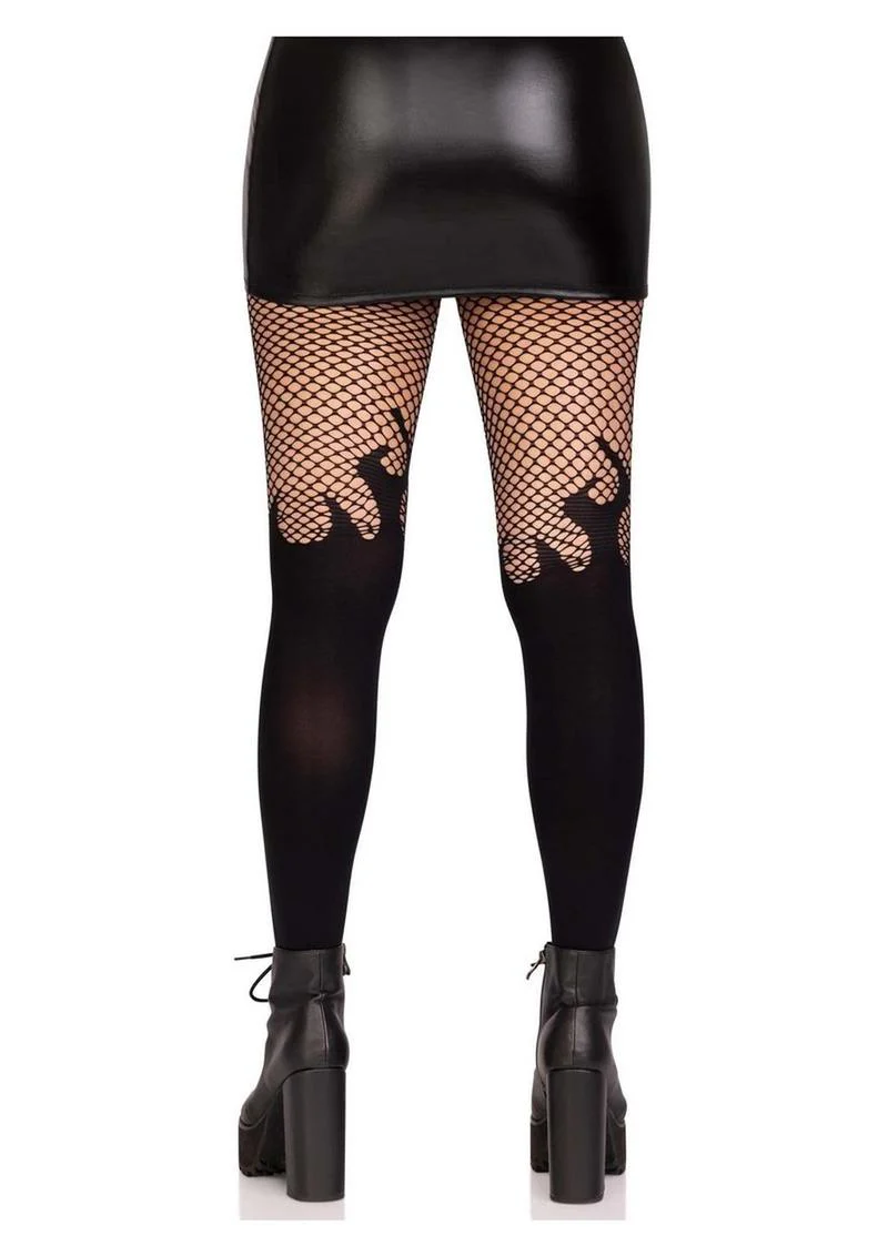 Leg Avenue Opaque Flame Tights with Fishnet Top - Image 3