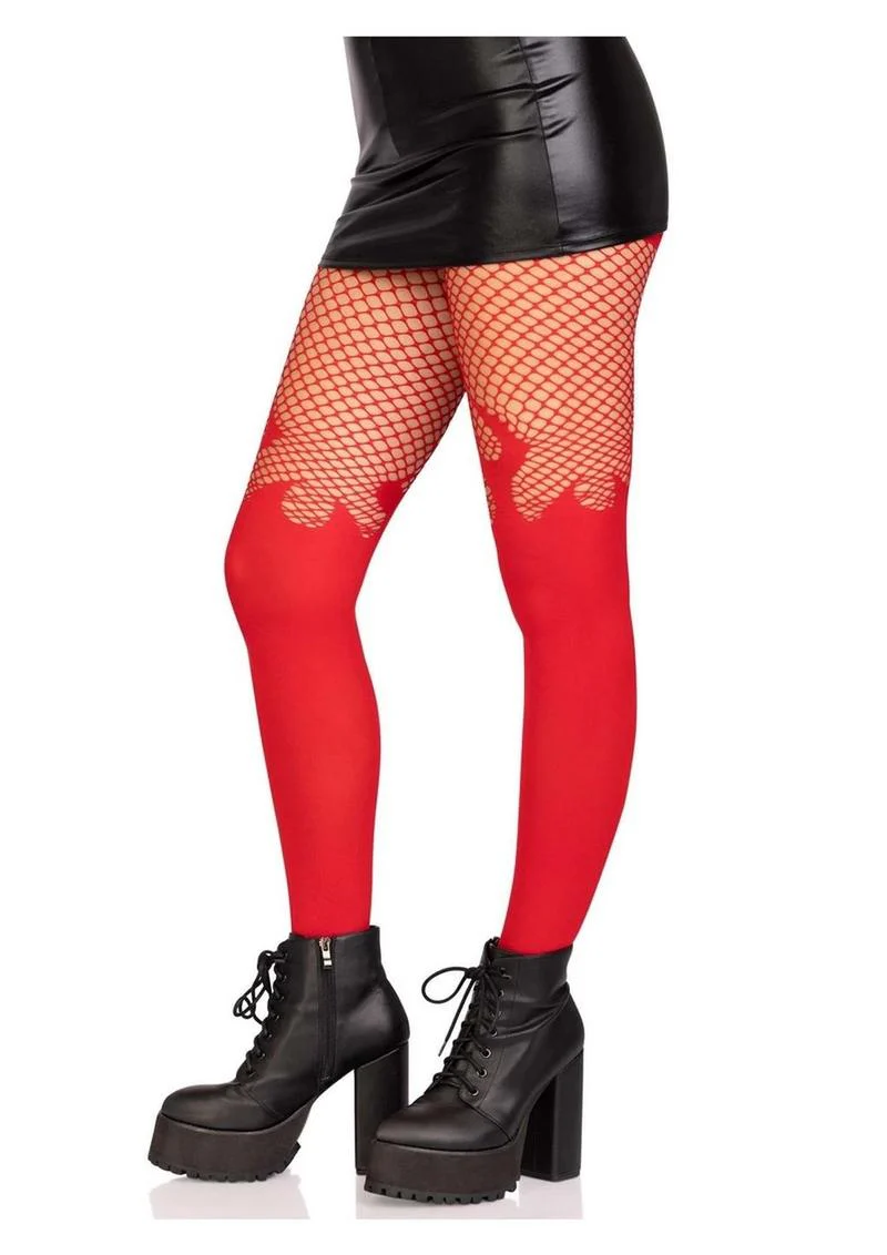 Leg Avenue Opaque Flame Tights with Fishnet Top - Image 5