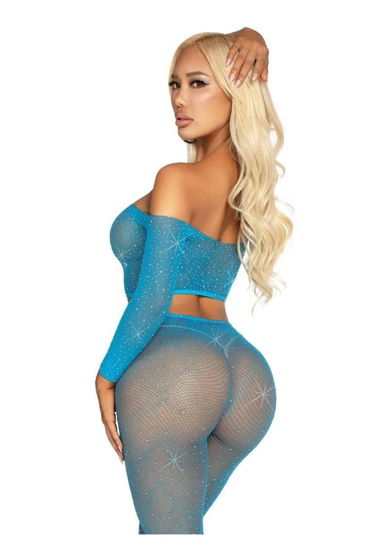 Leg Avenue Rhinestone Fishnet Crop Top and Footless Tights - Image 11