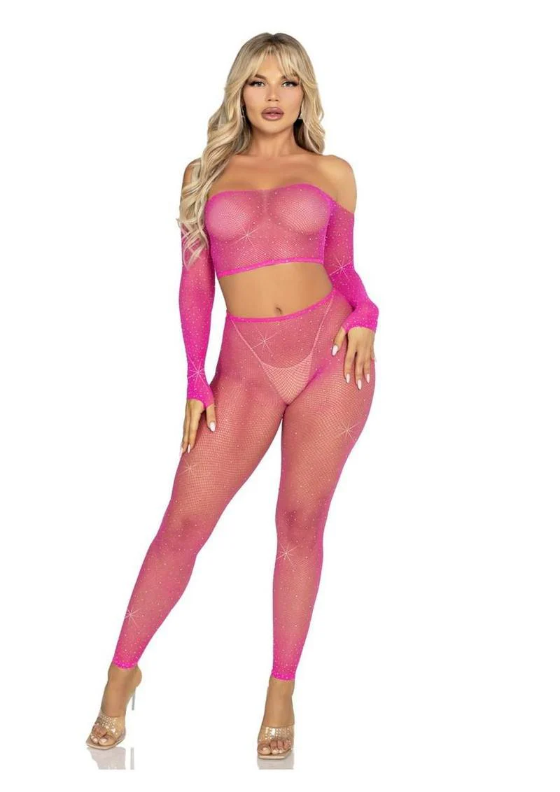 Leg Avenue Rhinestone Fishnet Crop Top and Footless Tights - Image 8