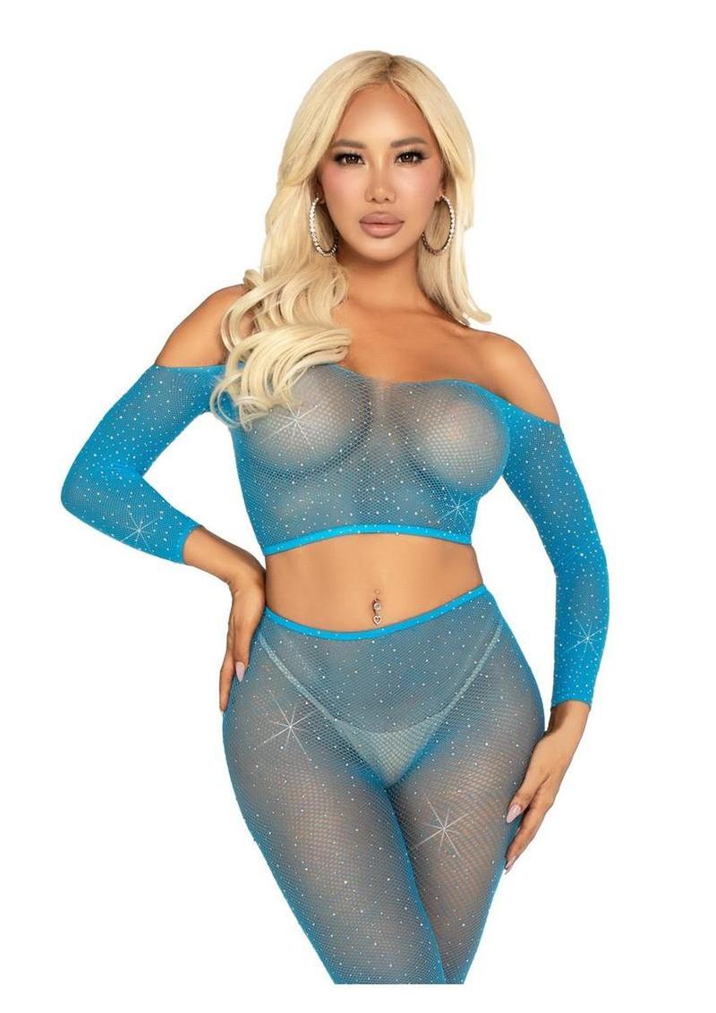 Leg Avenue Rhinestone Fishnet Crop Top and Footless Tights - Image 9