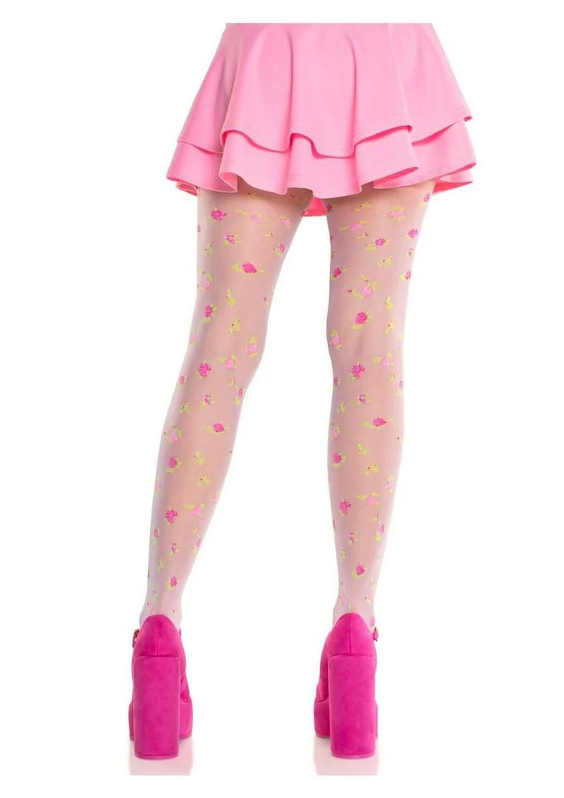 Leg Avenue Rosette Jacquard Spandex Sheer Tights - Image 3