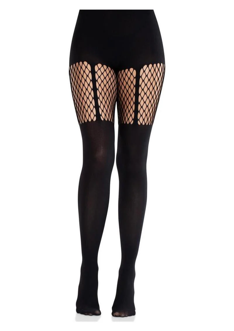 Leg Avenue Seamless Opaque Garter Illusion Tights With Net Thighs - Image 4