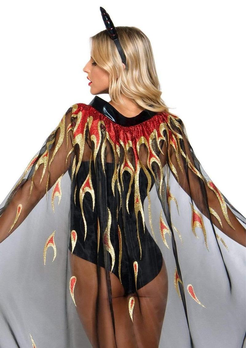 Leg Avenue Sheer Glitter Flame Devil Cape And Horns - Image 2