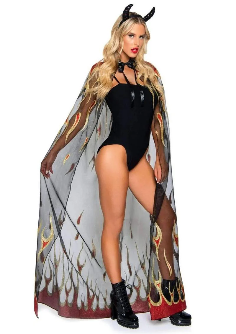Leg Avenue Sheer Glitter Flame Devil Cape And Horns - Image 3