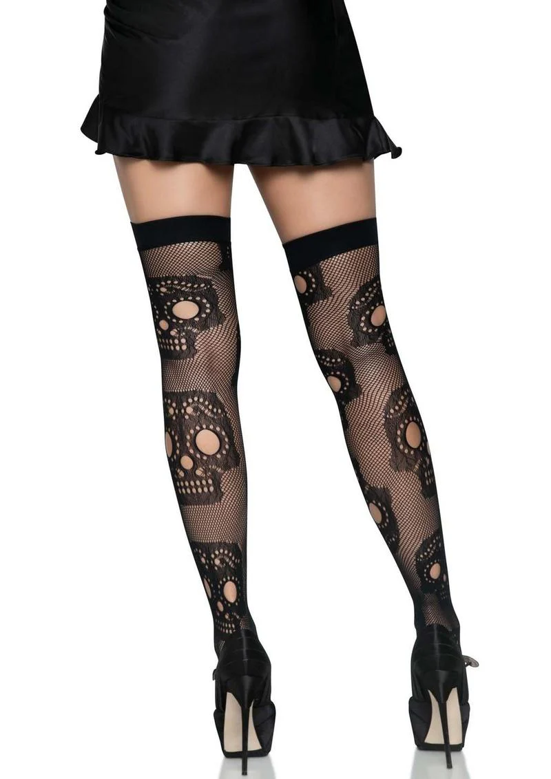 Leg Avenue Sugar Skull Net Thigh Highs - Image 2