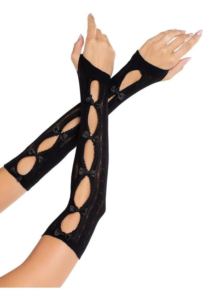 Leg Avenue Sweetheart Striped Keyhole Arm Warmers With Bows