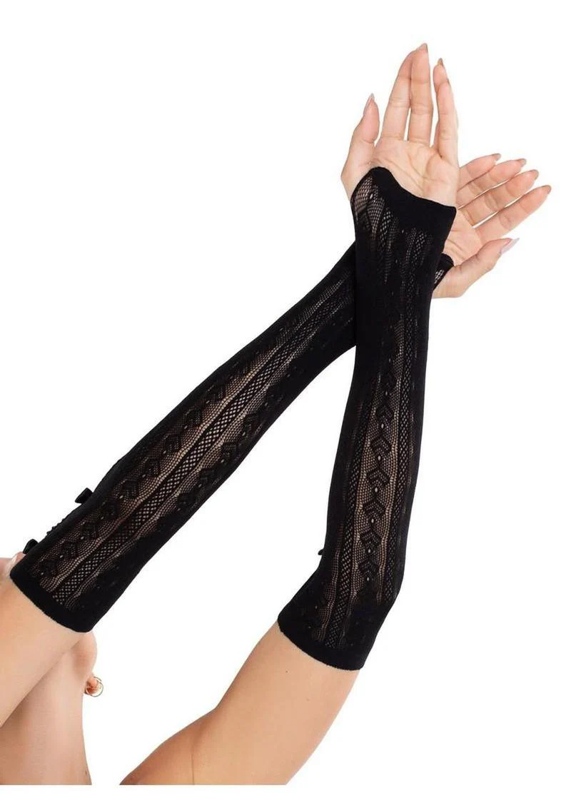 Leg Avenue Sweetheart Striped Keyhole Arm Warmers With Bows - Image 2