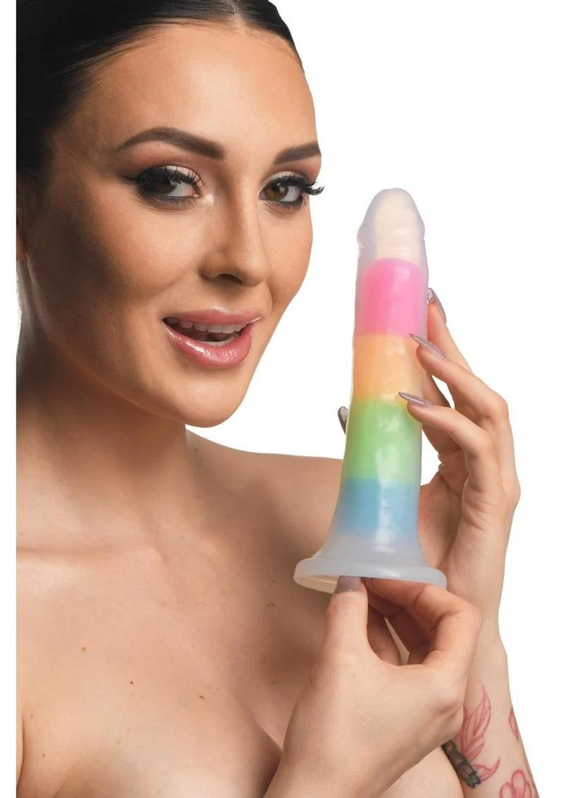 LolliCock Glow In  The Dark Rainbow Silicone Dildo
