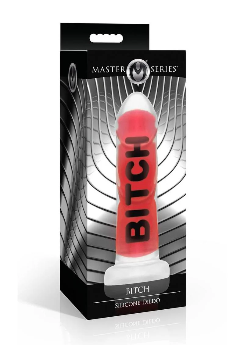Master Series Bitch Silicone Dildo Bold Red & Black Design - Image 4
