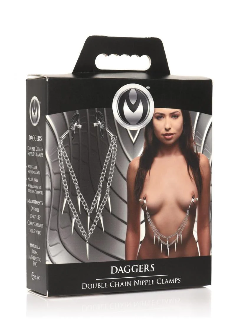 Master Series Daggers Double Chain Nipple Clamps - Spiked Pleasure - Image 4