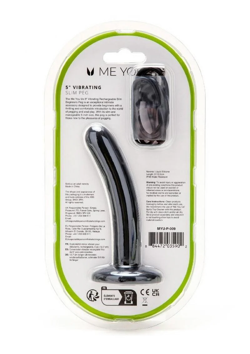 Me You Us Vibrating Slim Dildo 5in Rechargeable Black Peg - Image 4