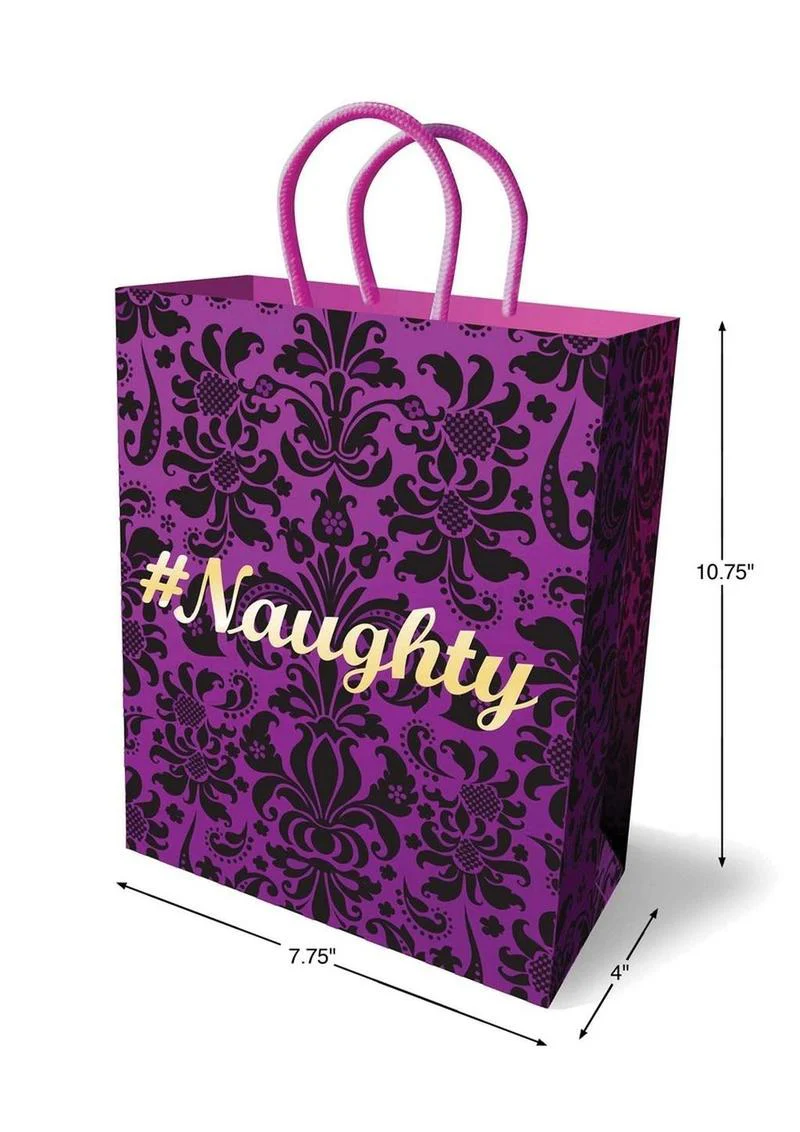 Naughty Gift Bag Purple And Black Damask Design with Bold Text - Image 2