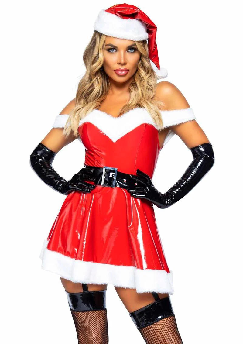 Naughty Santa Off-the-Shoulder Vinyl Dress