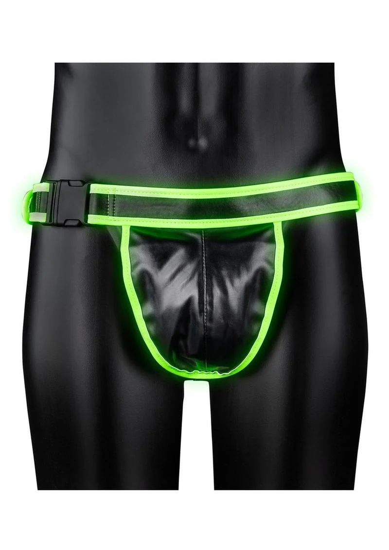 Ouch! Glow in the Dark Bonded Leather Buckle Jock Strap Fetish Wear