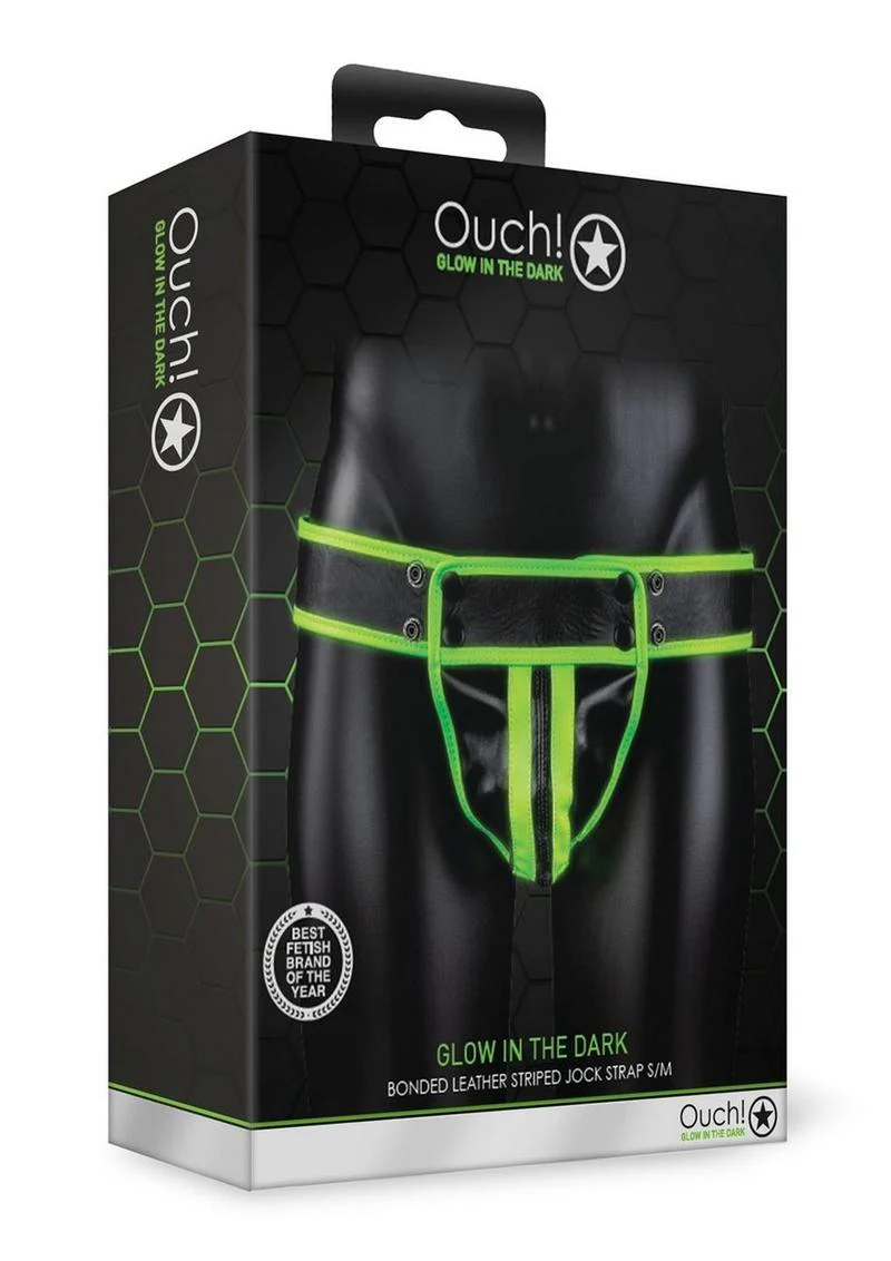 Ouch! Glow in the Dark Bonded Leather Striped Jock Strap - Image 6