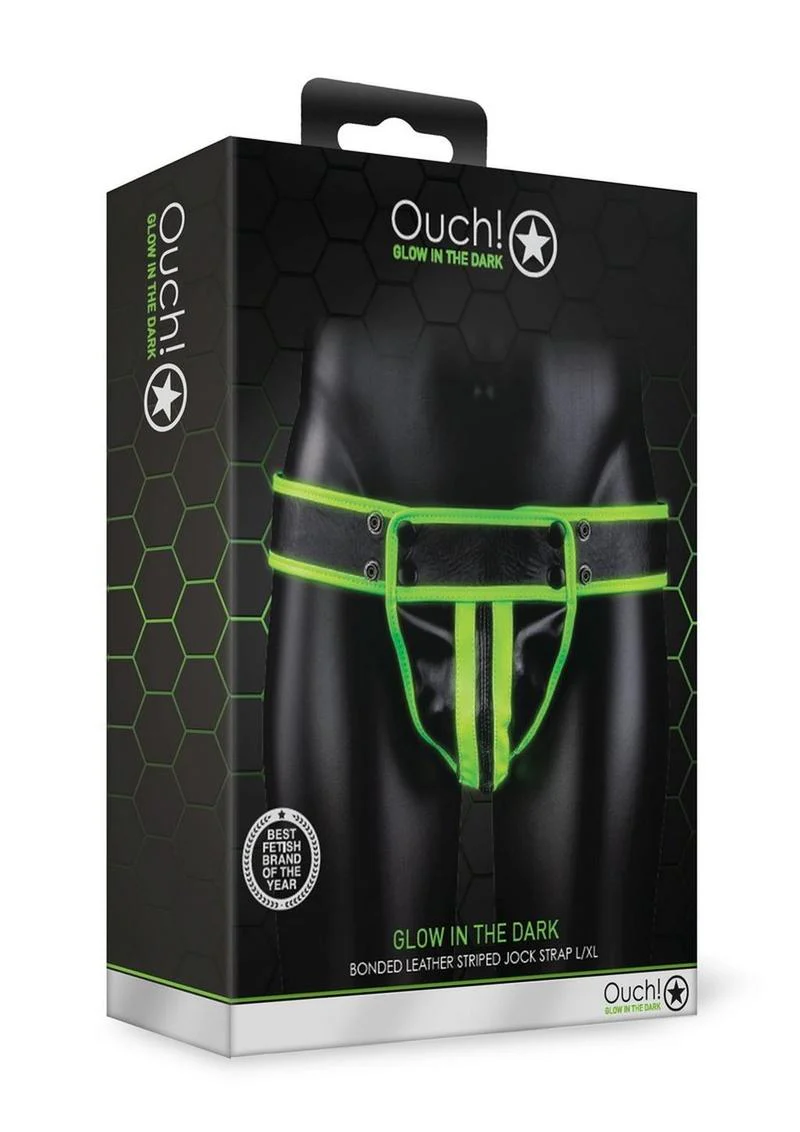 Ouch! Glow in the Dark Bonded Leather Striped Jock Strap - Image 7