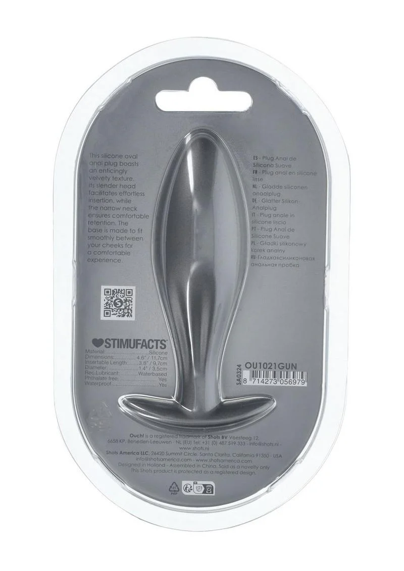 Ouch! Smooth Silicone Oval Anal Plug Gun Metal - Image 3