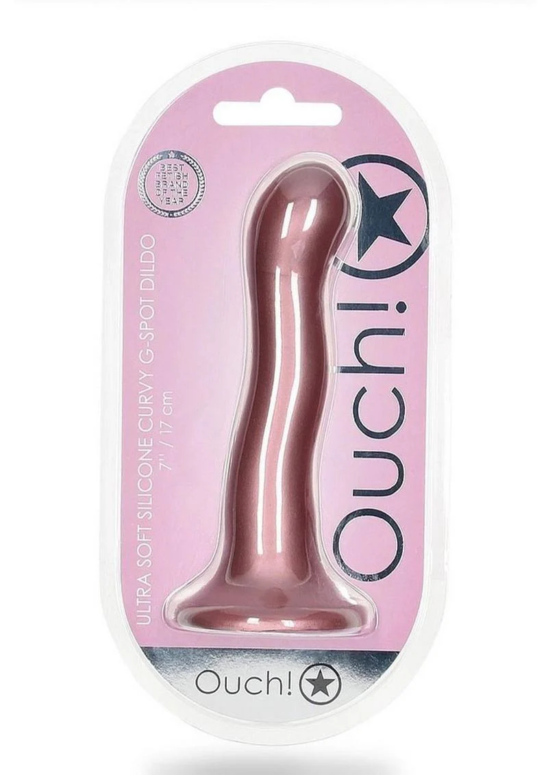 Ouch! Ultra Soft Curvy G-Spot Silicone Dildo Metallic Rose Gold - Image 4