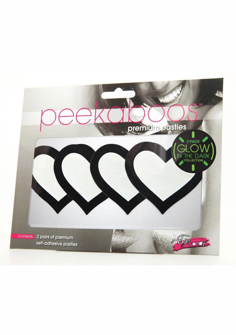 Peekaboos Glow in the Dark Heart Pasties Self-Adhesive Covers - Image 2