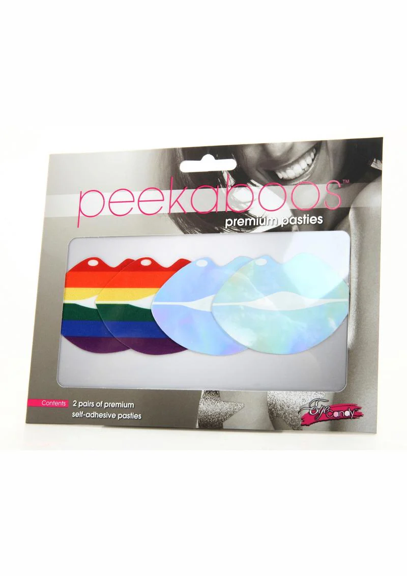 Peekaboos Pride Lips Pasties Rainbow And Iridescent Blue Covers - Image 4