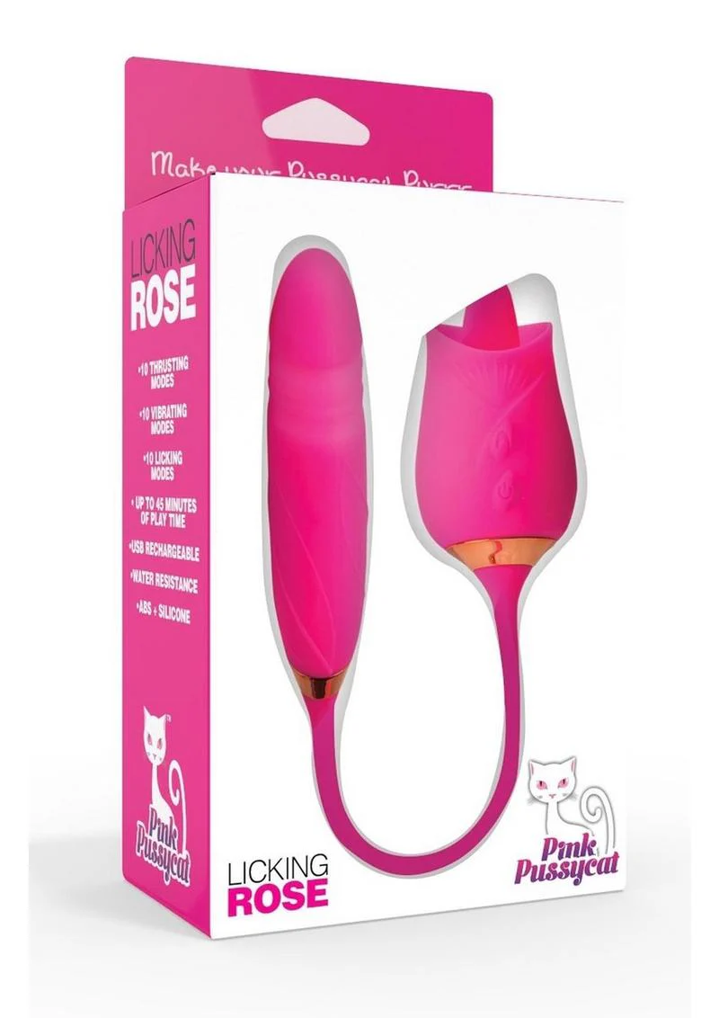 Pink Pussycat Licking Rose Rechargeable Vibrator - Image 4