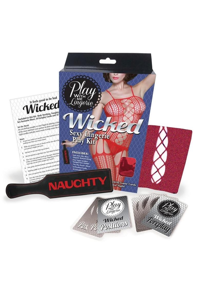 Play With Me Lingerie Wicked Sexy Lingerie Play Kit Red Fishnet Set