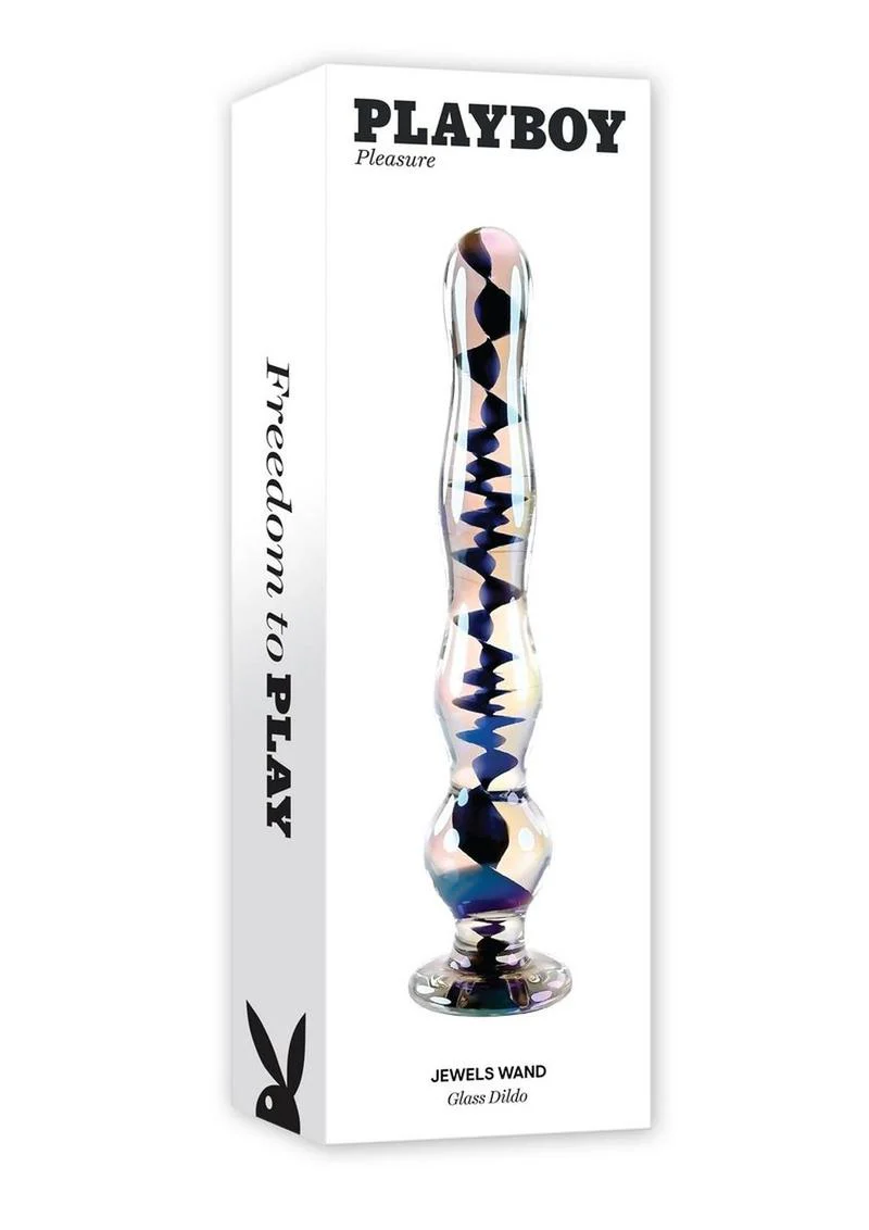 Playboy Jewels Wand Glass Dildo Clear With Swirls - Image 4