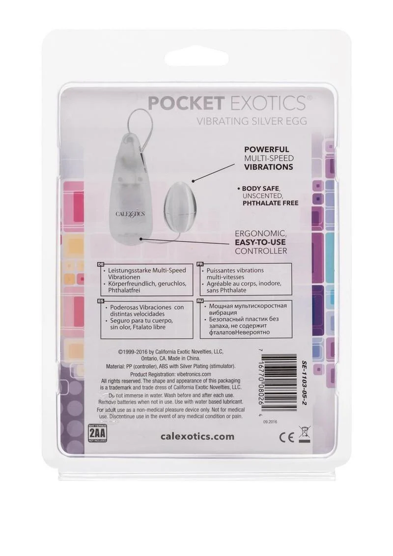 Pocket Exotics Vibrating Silver Egg With Remote Control - Image 3