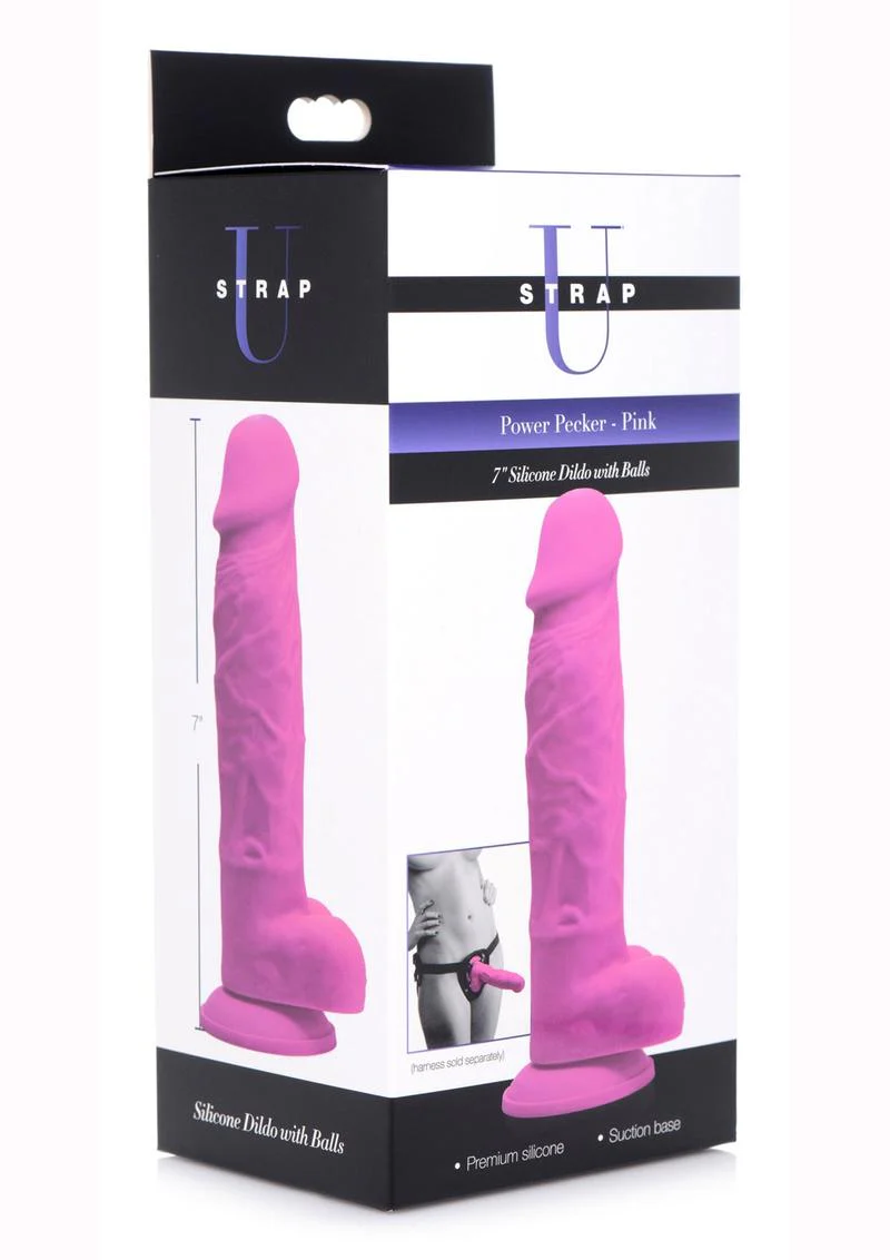Power Pecker Pink 7 in Silicone Dildo with Balls - Image 4