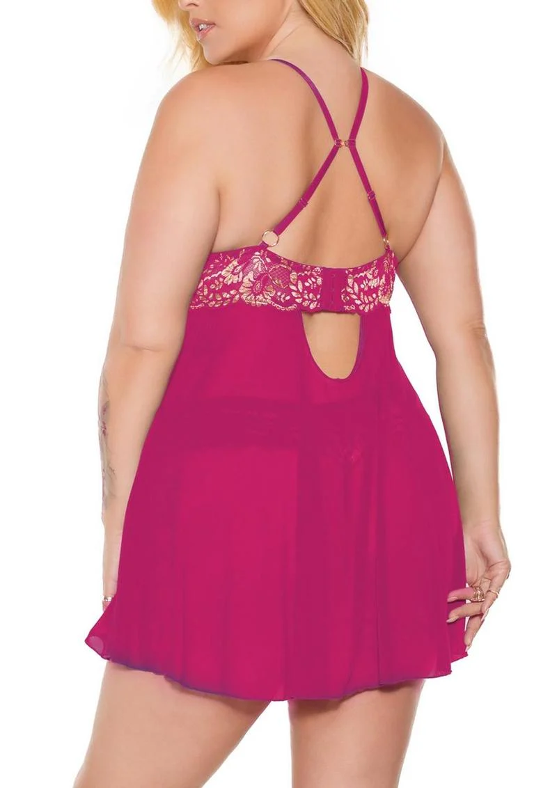 Pussycat Plus Size Babydoll and Thong Set - Image 3